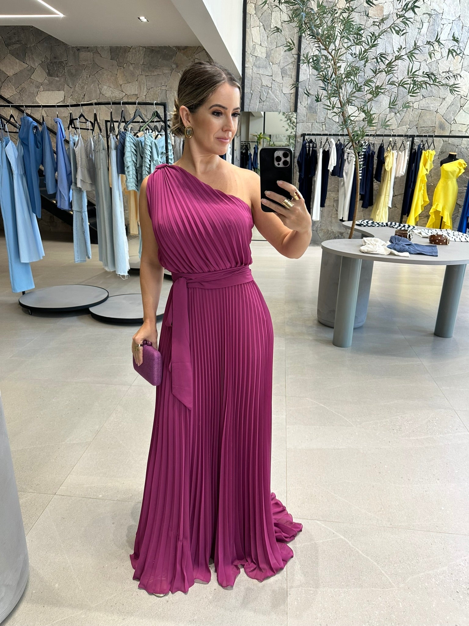 Vestido ombro só plissado