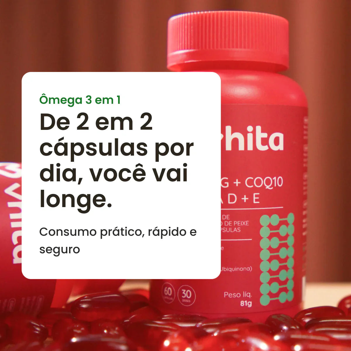 Ômega 3 em 1: Ômega 3 + Coenzima Q10 + Vitamina D e E