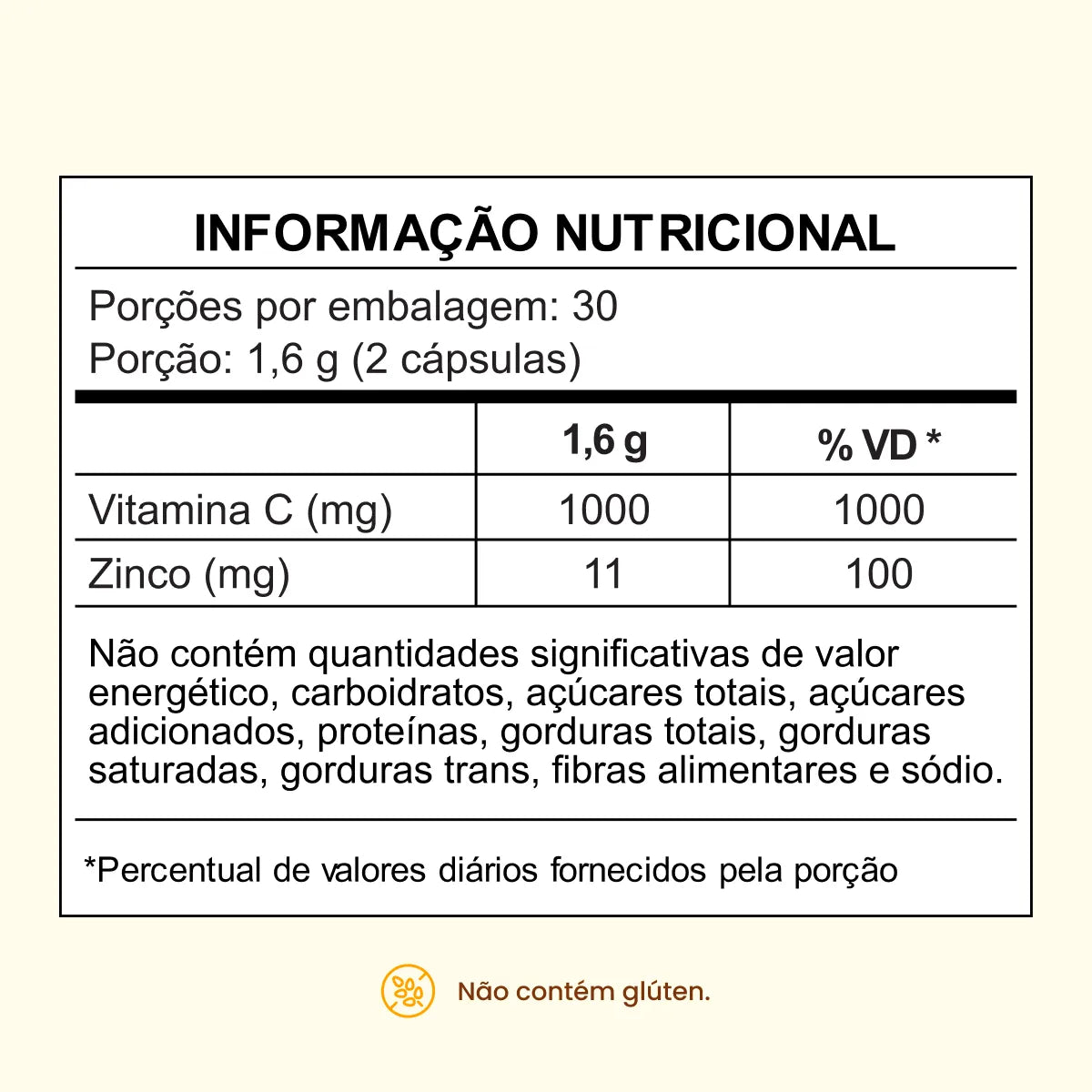 Vitamina C com Zinco em cápsulas de 1000mg - Zero Calorias