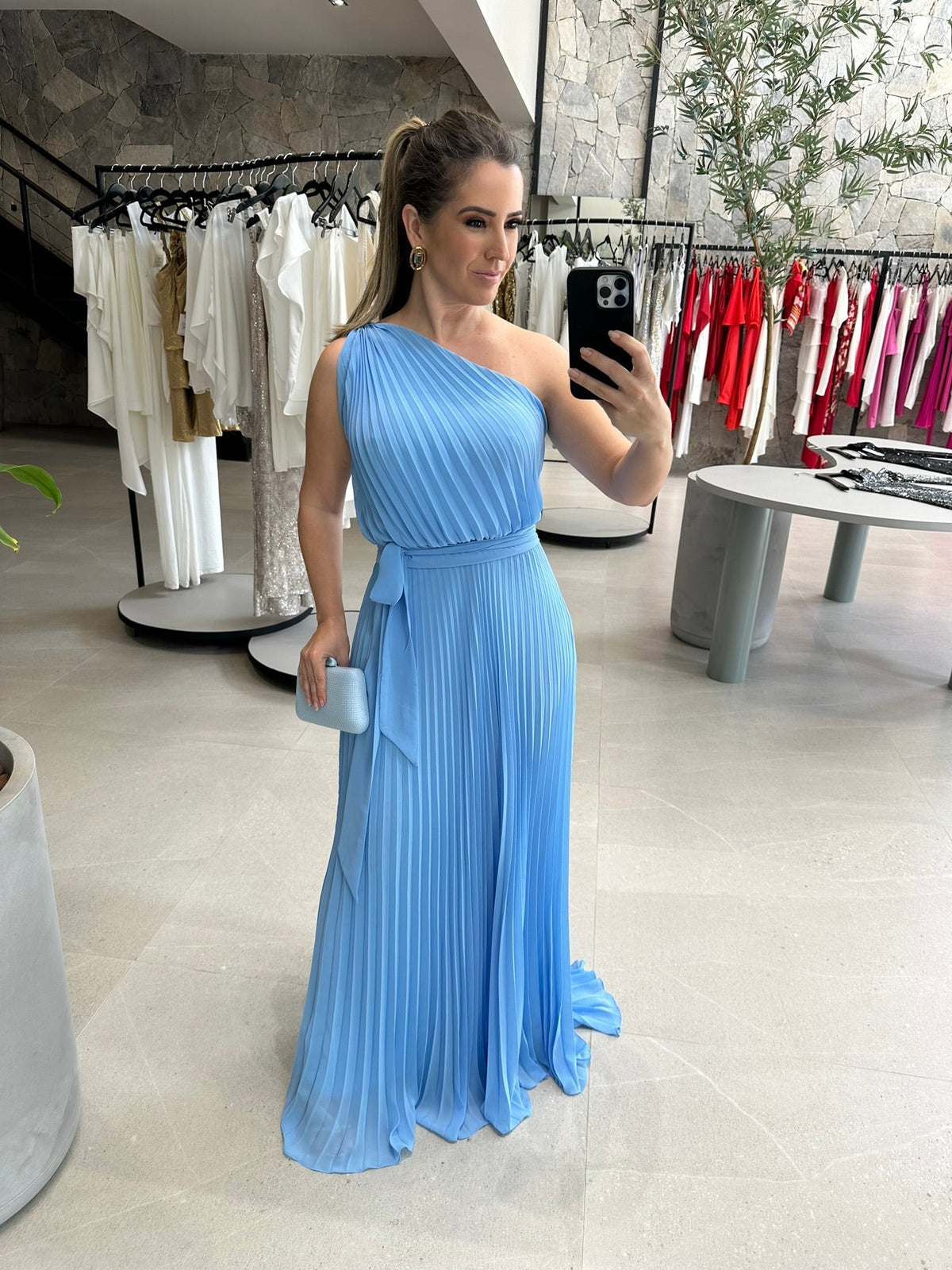 Vestido ombro só plissado
