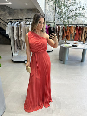Vestido ombro só plissado