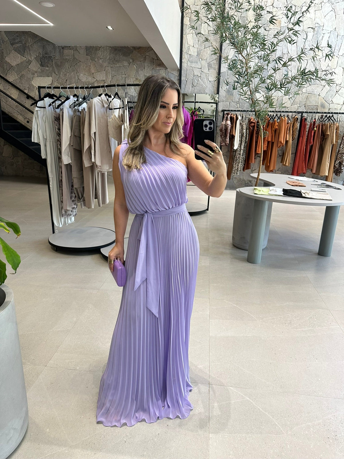 Vestido ombro só plissado