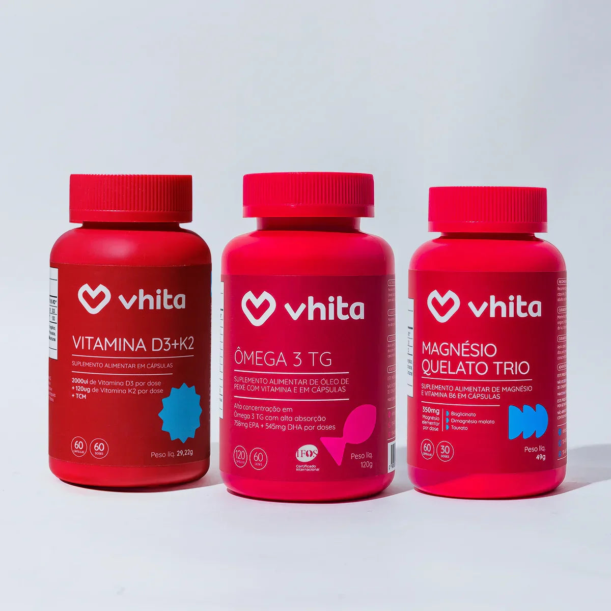 Kit Ômega 3 TG + Vitamina D3 com K2 + Magnésio Quelato Trio