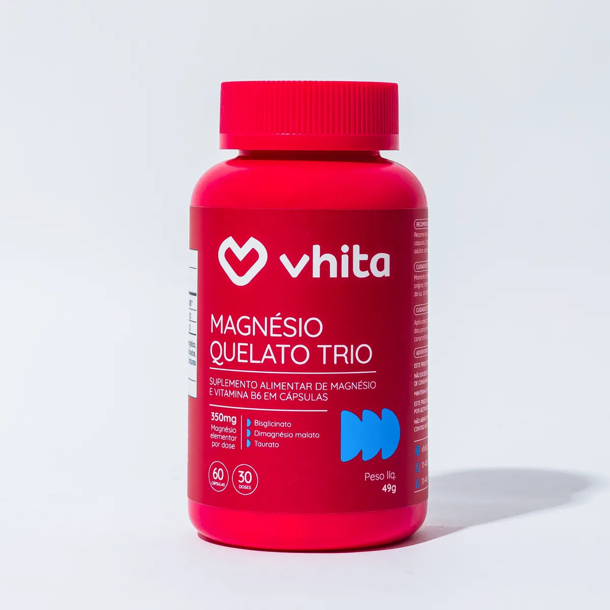 Magnésio Quelato Trio 350 mg Bisglicinato Dimalato + Taurato com Vitamina B6 em cápsulas