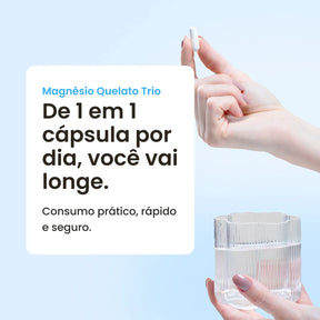 Magnésio Quelato Trio 350 mg Bisglicinato Dimalato + Taurato com Vitamina B6 em cápsulas