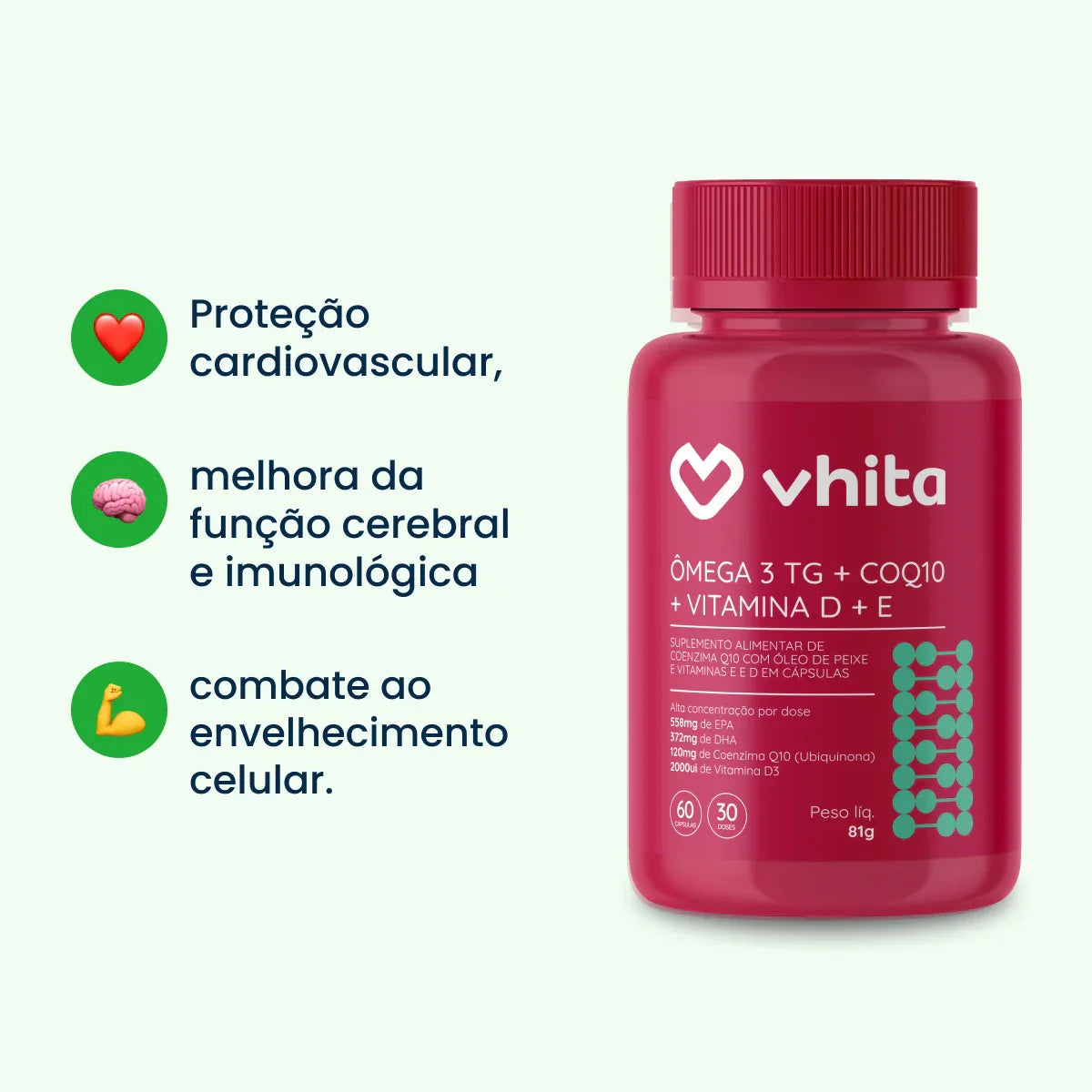 Ômega 3 em 1: Ômega 3 + Coenzima Q10 + Vitamina D e E