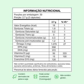 Ômega 3 em 1: Ômega 3 + Coenzima Q10 + Vitamina D e E