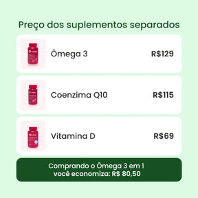 Ômega 3 em 1: Ômega 3 + Coenzima Q10 + Vitamina D e E