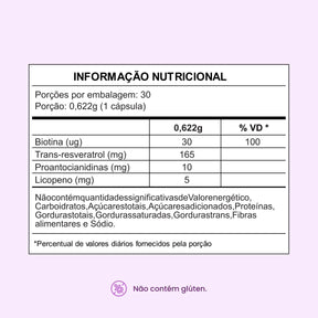 Resveratrol 165mg com licopeno biotina e proantocianidinas em 1 cápsula