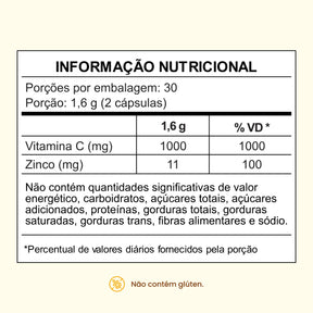 Vitamina C com Zinco em cápsulas de 1000mg - Zero Calorias
